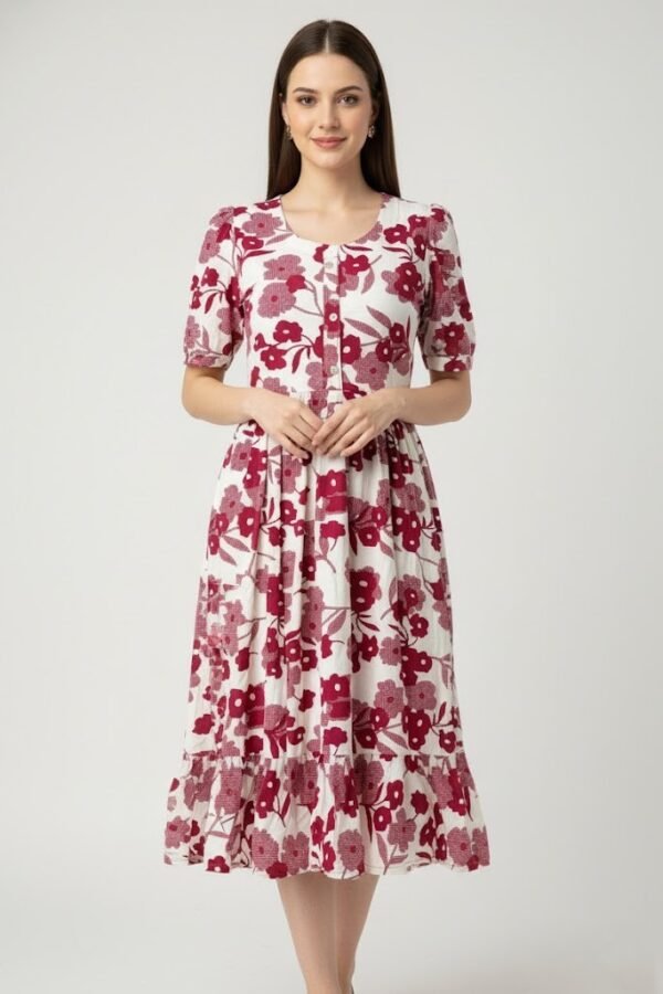 The Crimson Bloom Premium Cotton Maxi Dress