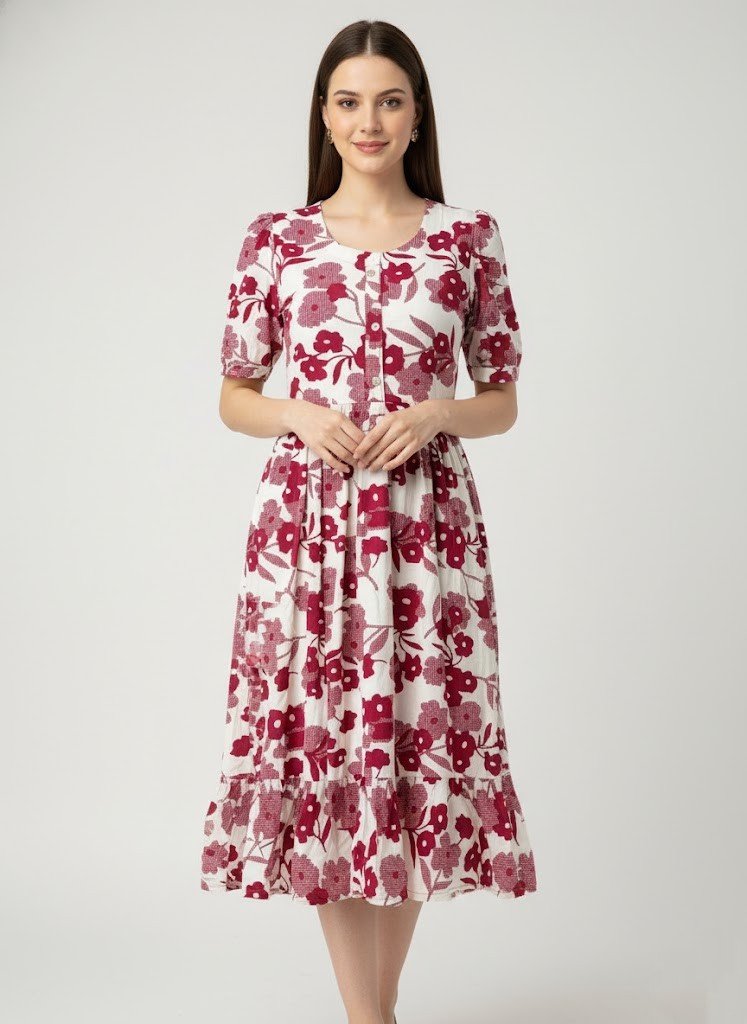 The Crimson Bloom Premium Cotton Maxi Dress