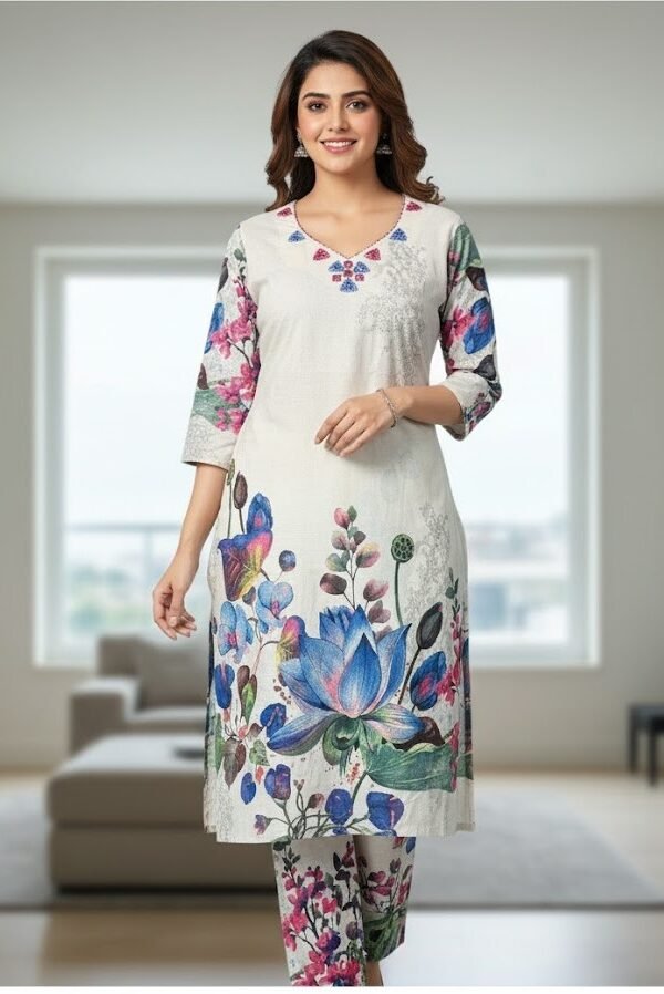 Ethereal Lotus Print Cotton Co-ord Set