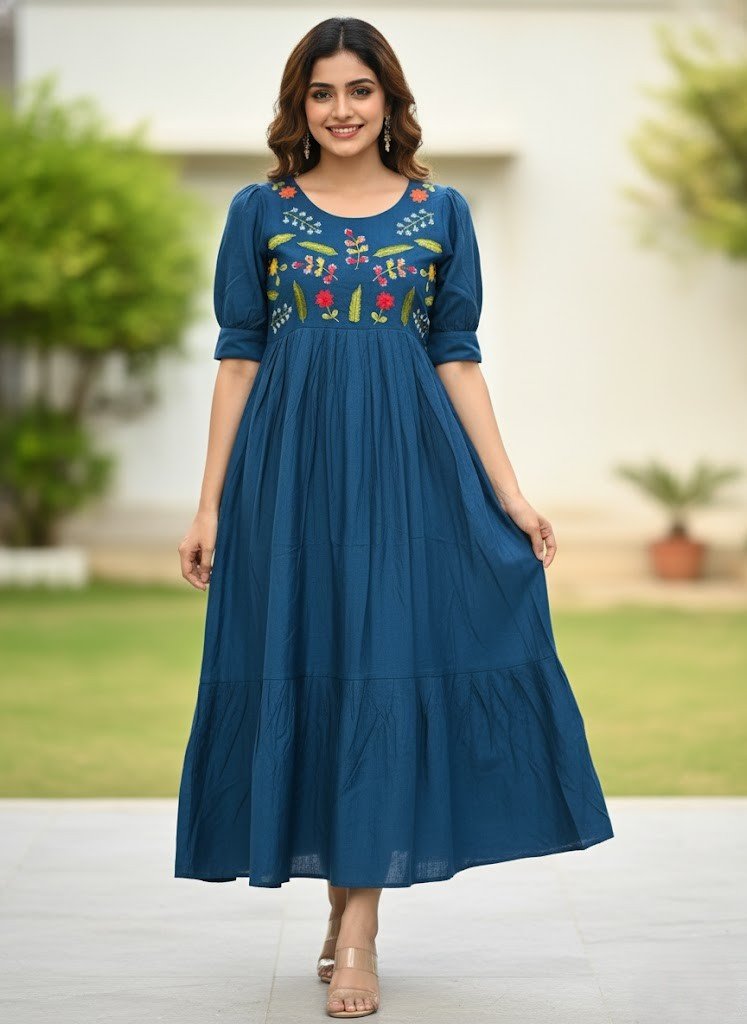 Teal Bloom Embroidered Maxi Dress