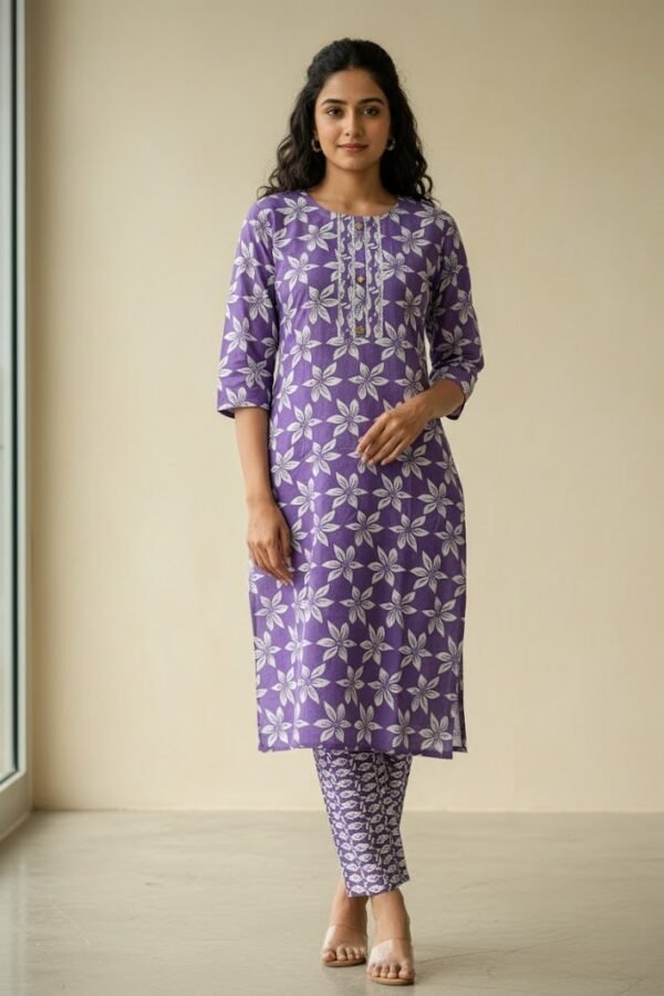 The Lila Floral Print Rayon Kurti & Pant Set