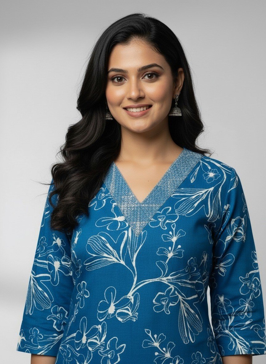 The Jaipuri Blue Hand-Printed Kurti - Image 2