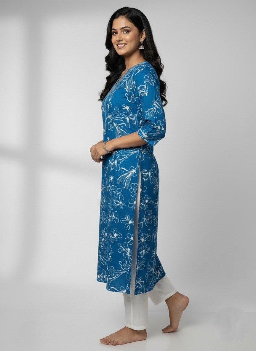 The Jaipuri Blue Hand-Printed Kurti