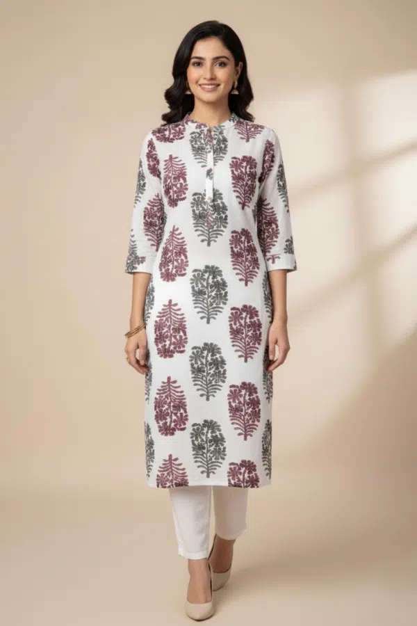 Jaipuri Hand Block Print Cotton Kurti with Pants Set