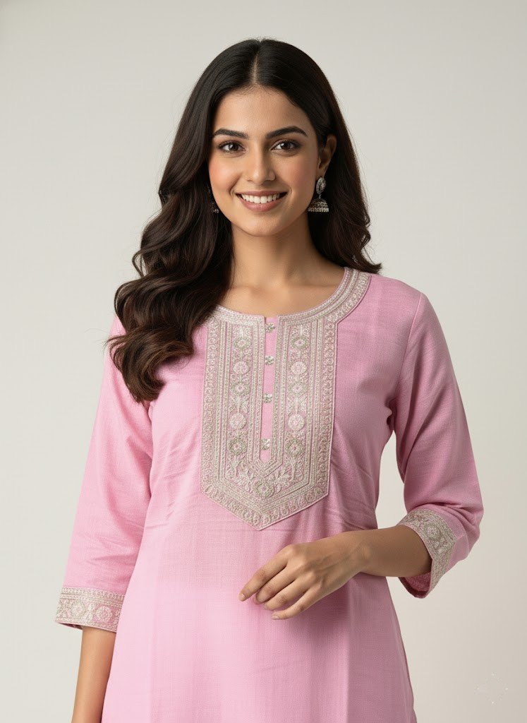 Premium Pink Rayon Straight-Cut Kurti - Image 2