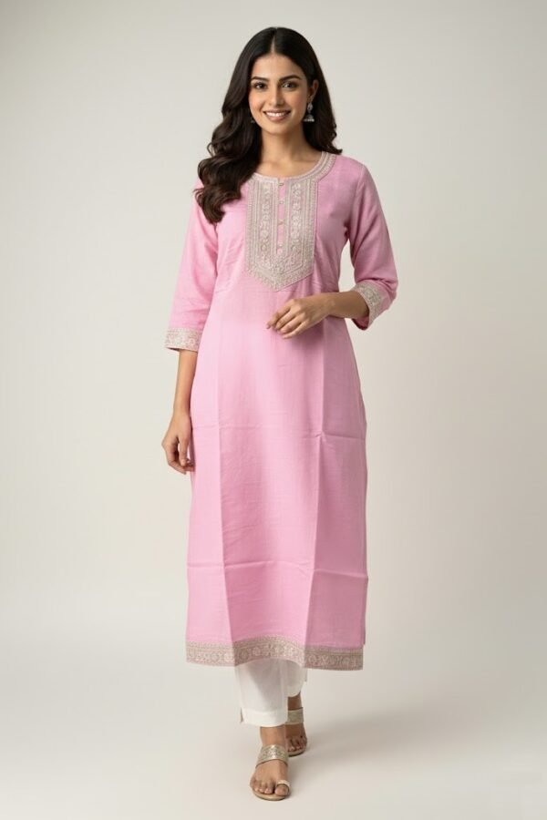 Premium Pink Rayon Straight-Cut Kurti