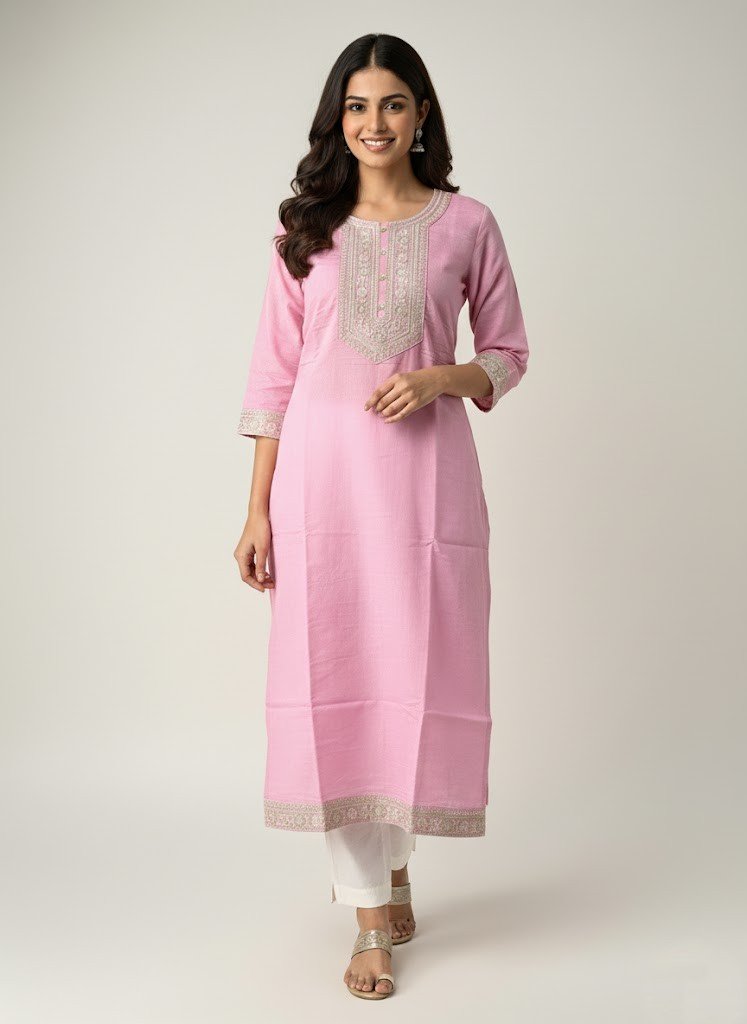 Premium Pink Rayon Straight-Cut Kurti