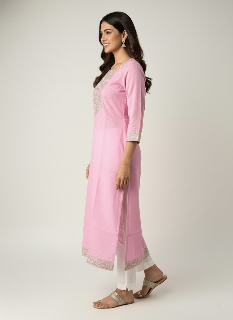 Premium Pink Rayon Straight-Cut Kurti - Image 3