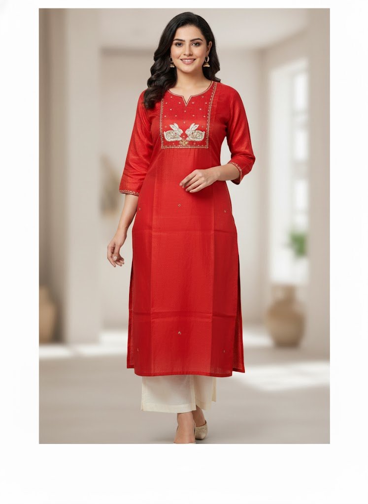 The Majestic Red Silk Aari Kurti - Image 2