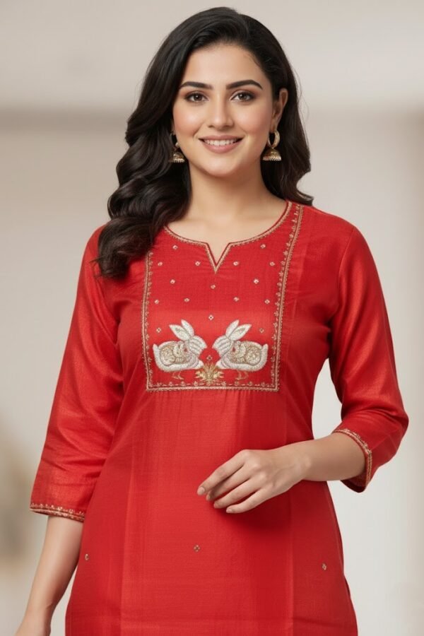 The Majestic Red Silk Aari Kurti