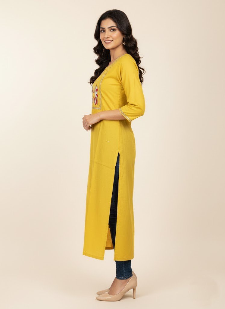 Marigold Silk Aari Work Kurti - Image 3