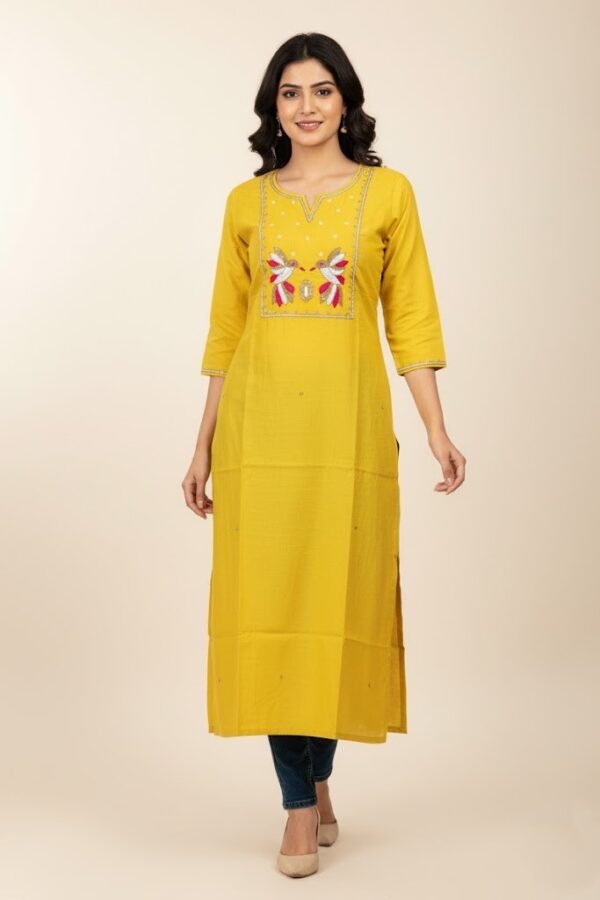 Marigold Silk Aari Work Kurti