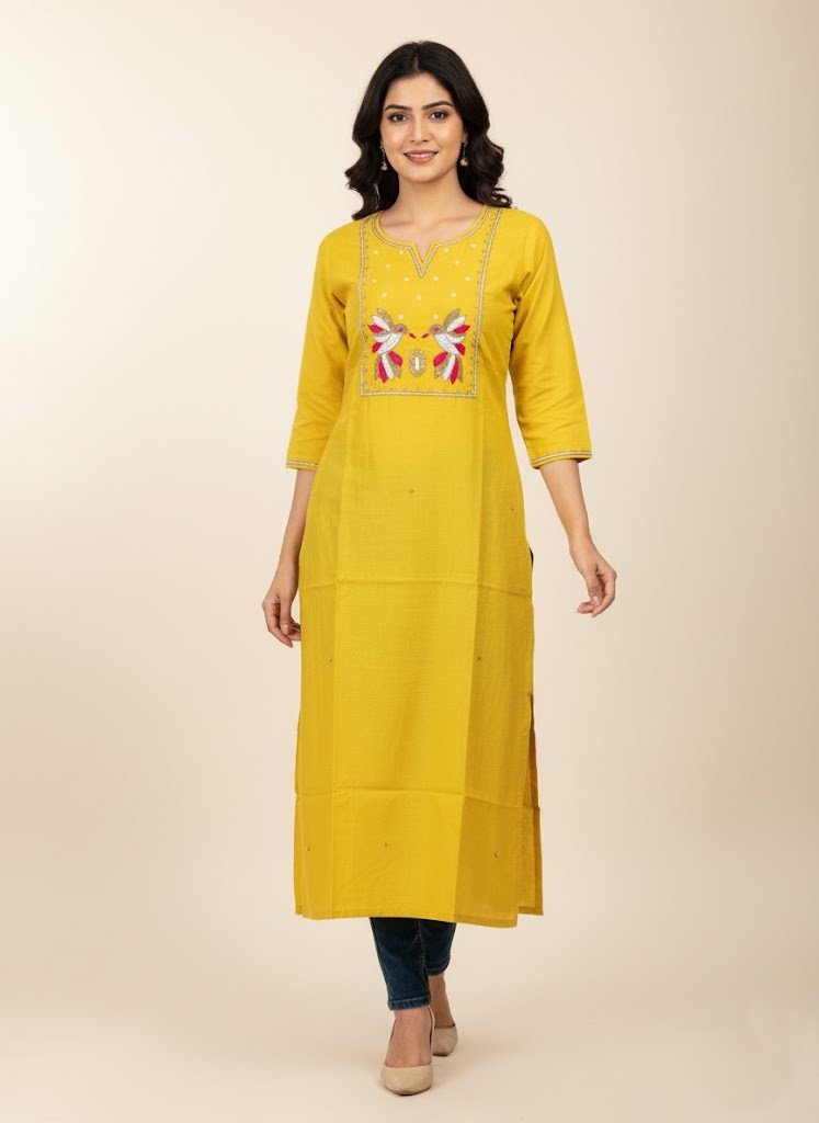 Marigold Silk Aari Work Kurti