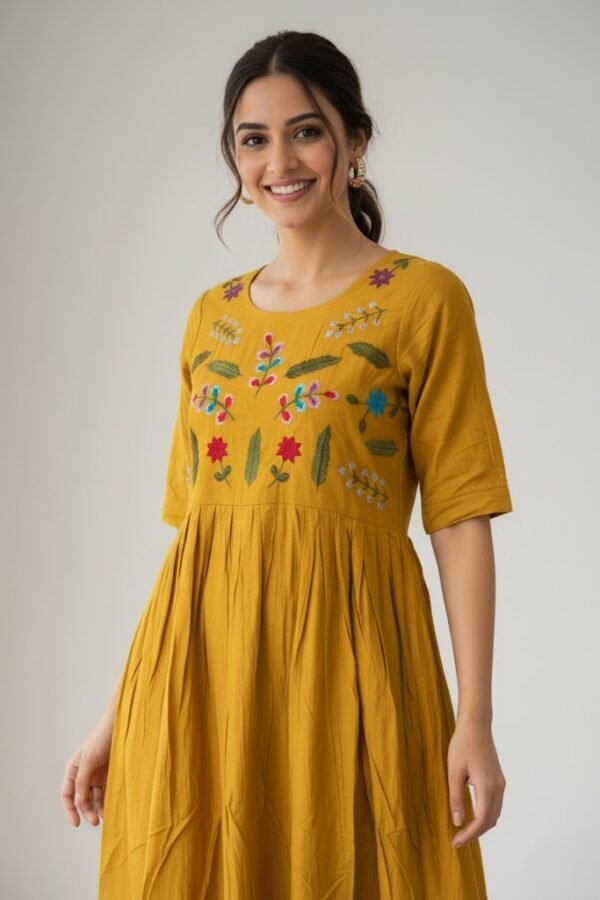 Premium Rayon Floral-Embroidered Anarkali-Style Dress