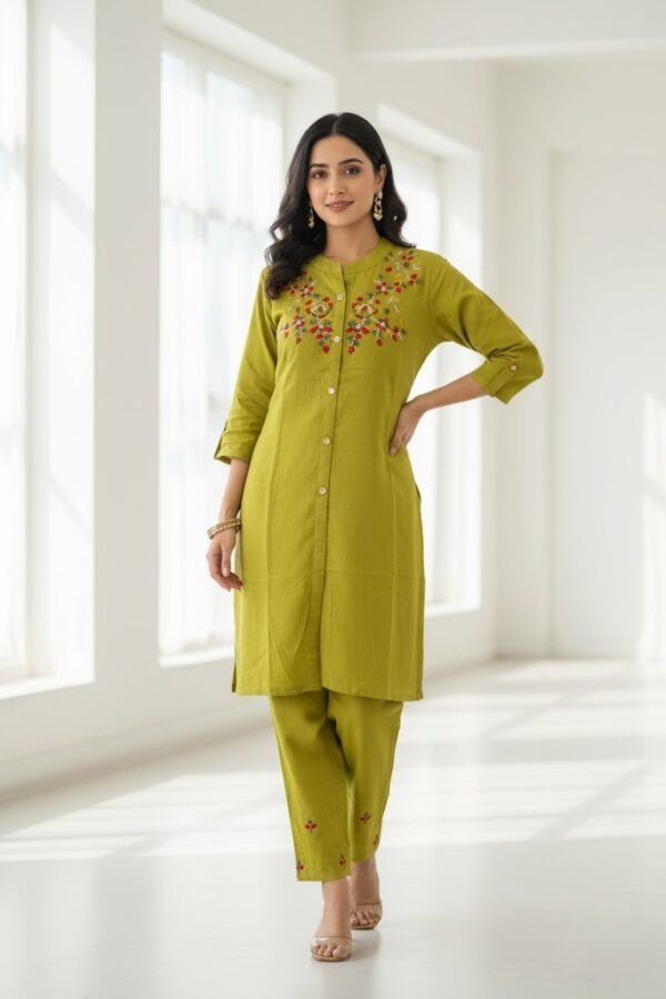 The Lime Meadow Embroidered Cotton Co-ord Set
