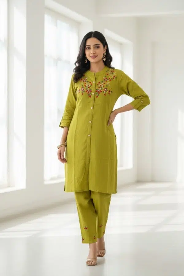 The Lime Meadow Embroidered Cotton Co-ord Set
