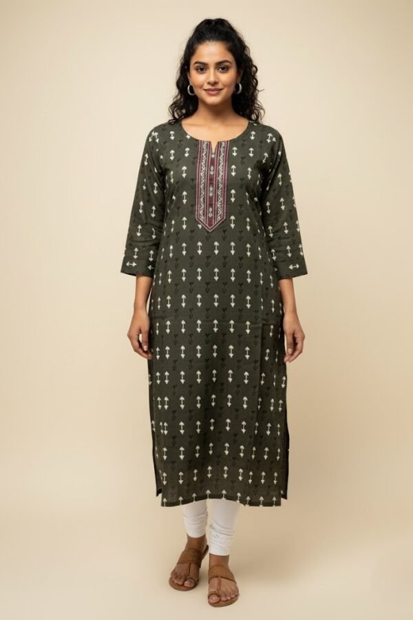 Avassa Olive Green Rayon Ikat-Print Kurti