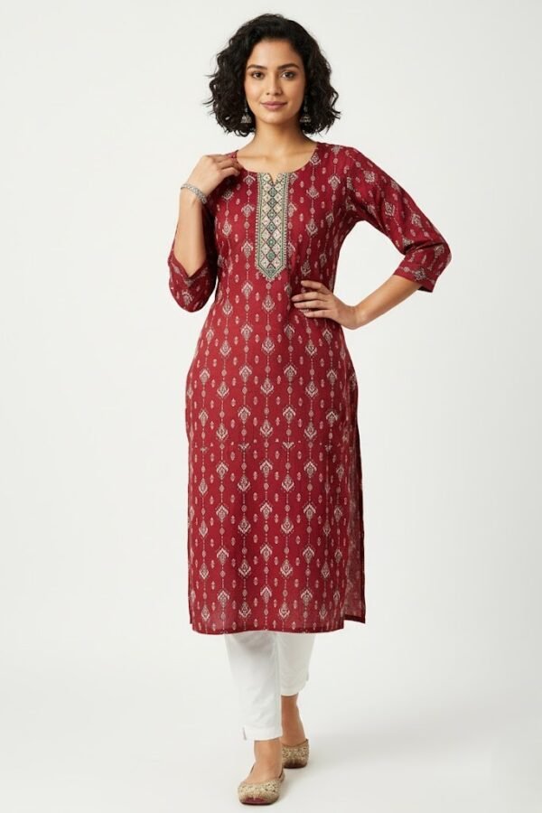 Avaasa Maroon & Green Patterned Rayon Kurti