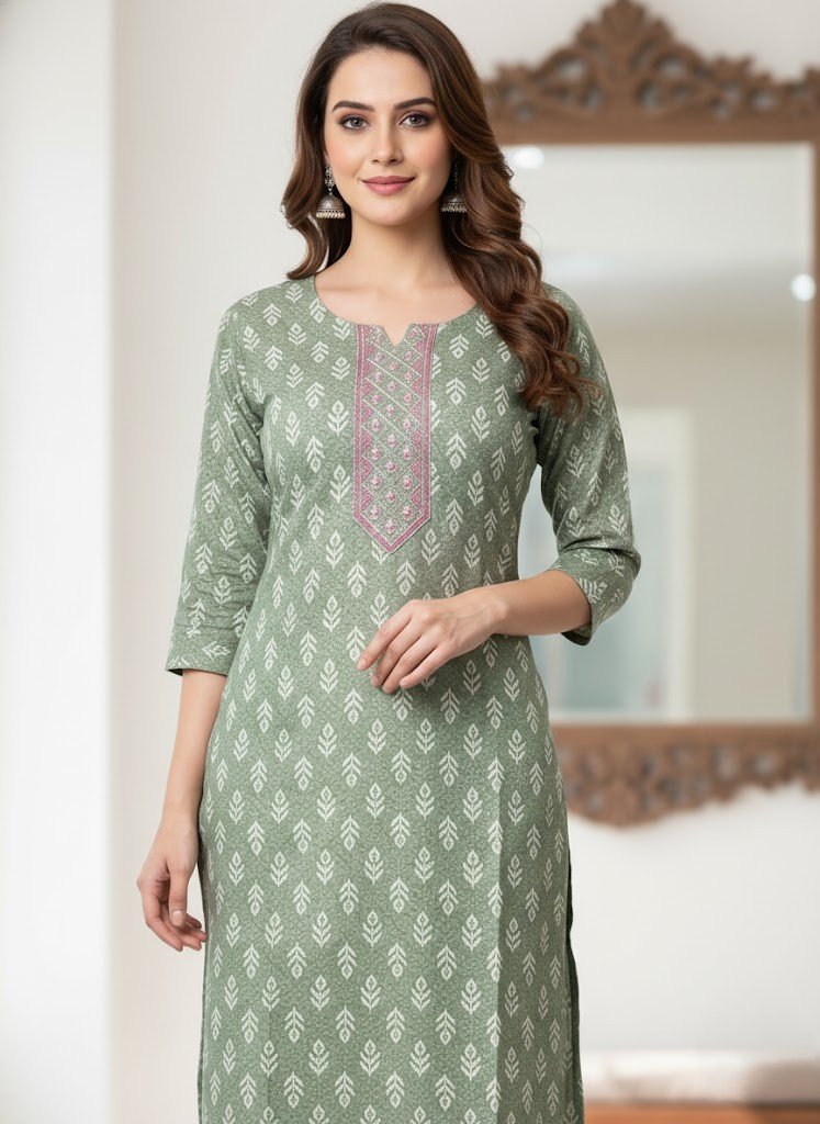 Avaasa Premium Rayon Printed & Embroidered Kurti