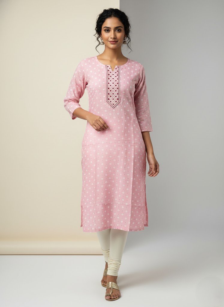 Avaasa Rose Pink & White Print Kurti