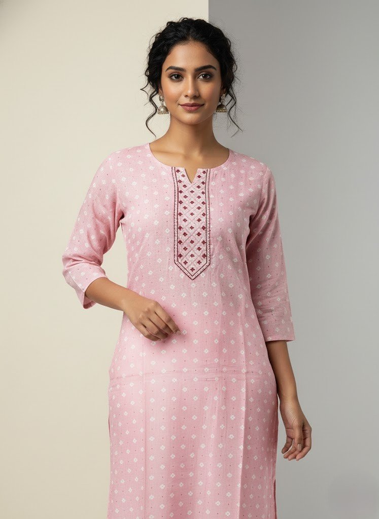 Avaasa Rose Pink & White Print Kurti - Image 2