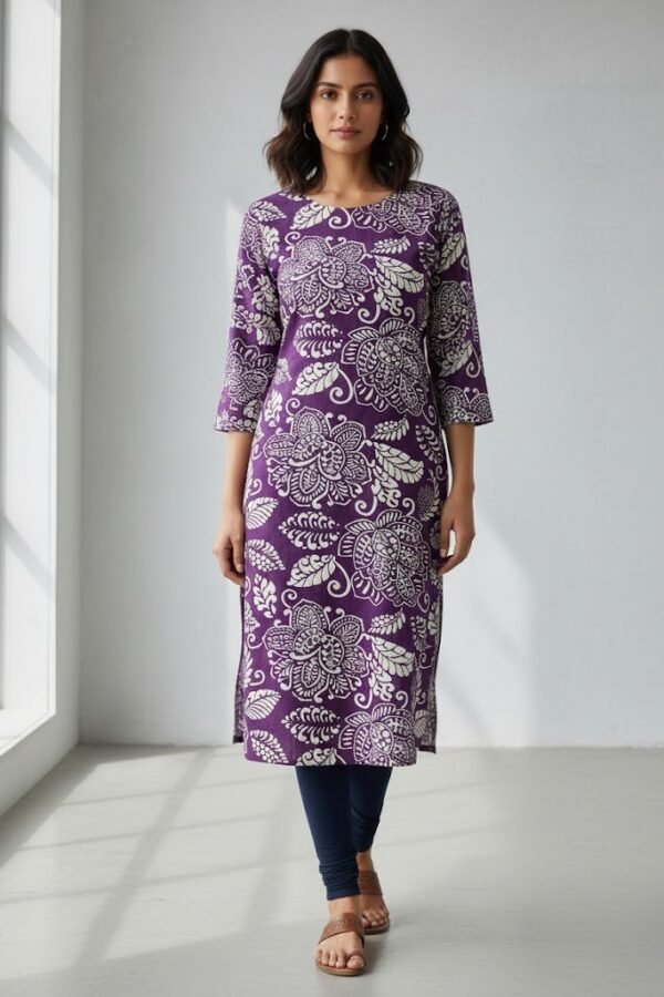 Royal Violet Block Print Rayon Kurti