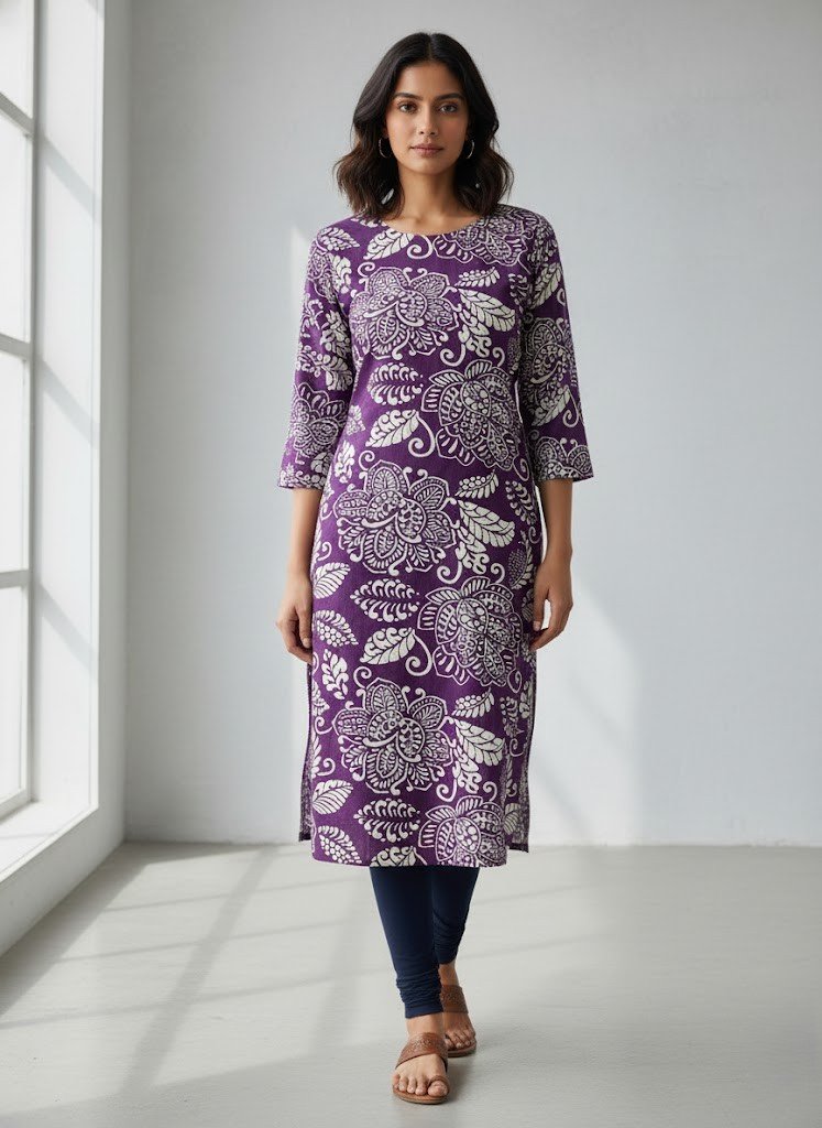 Royal Violet Block Print Rayon Kurti