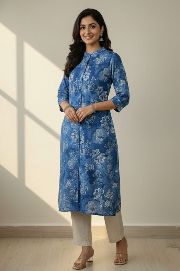 Indigo Blue Floral Printed Cotton Co-ord Set